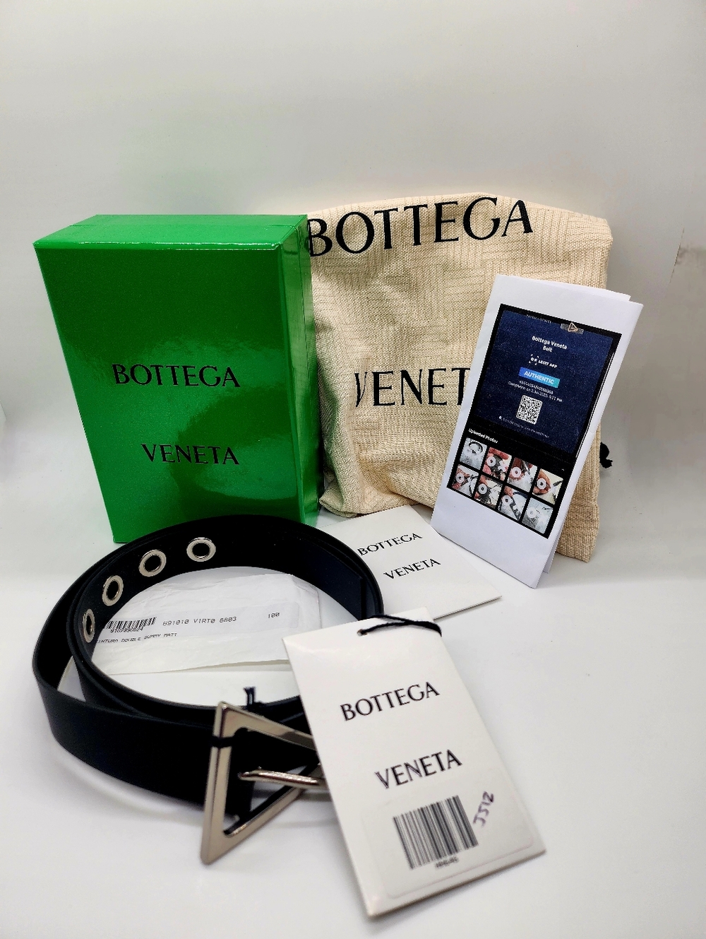 Bottega Veneta Triangle Black Matte Gummy Rubber Belt Size 40 NIB
